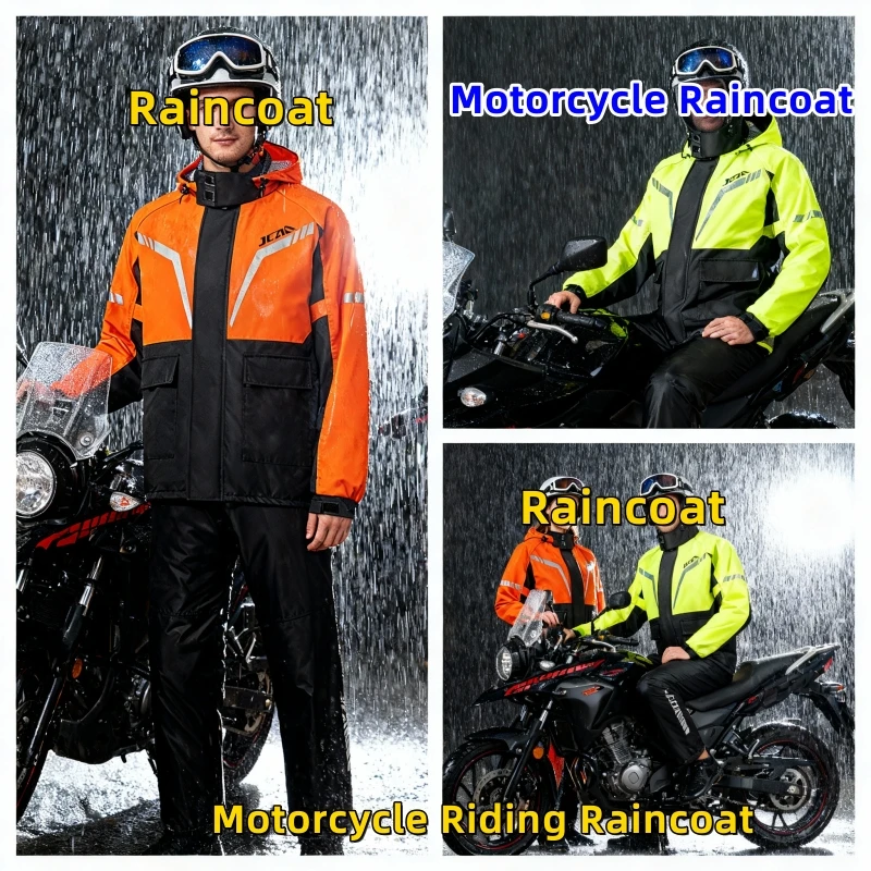 

1Set Hooded Coat and Pant Rain Suit for Women Men Outdoor Waterproof Rain Gear with Reflective Strip Motorcycle Riding Raincoat