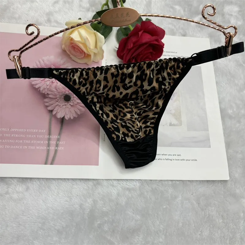 Man low-rise sexy jockstrap men Black leopard print pure cotton crotch crotch thong T-pants gay sissy lingerie view 4