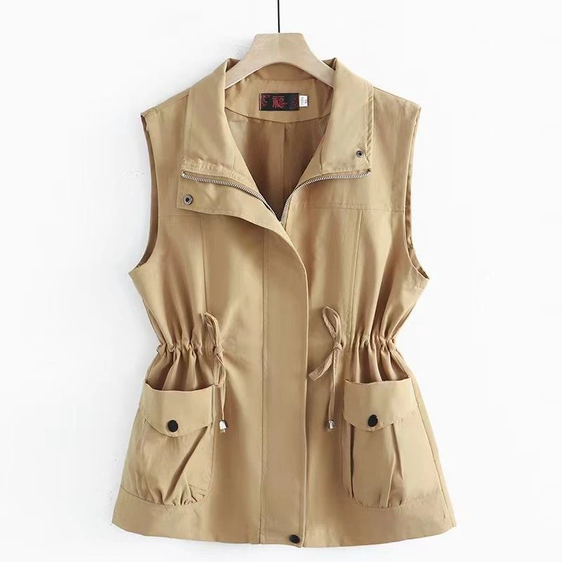 

Vest Jackets 2025 New Spring Autumn Mid-Length Slim Women Waistcoat Sleeveless Pockets Lapel Solid Casual Vest Coats Female Tops