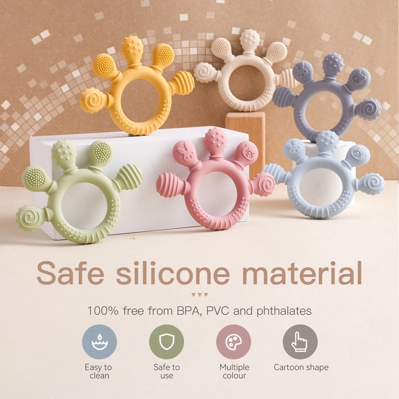 Baby Silicone Teether Toys Food Grade Silicone Finger Ring Soothing Teething Toys For Newborn Accessories Teething Toys Gifts