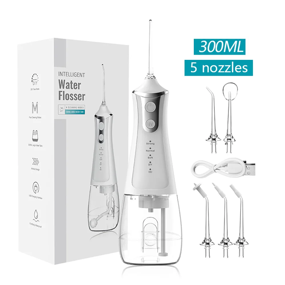 

Water Dental Flosser Cordless for Teeth Cleaning,4 Modes Oral Irrigator 300ML Braces Flossers Cleaner Rechargeable Portable IPX7