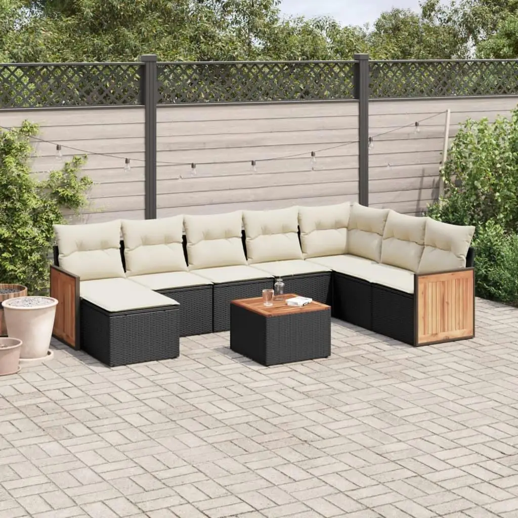 

Garden Sofa Set Black and Cream White Outdoor Furniture Comfortable Couch Seating for Patio Deck Garden Living Room
