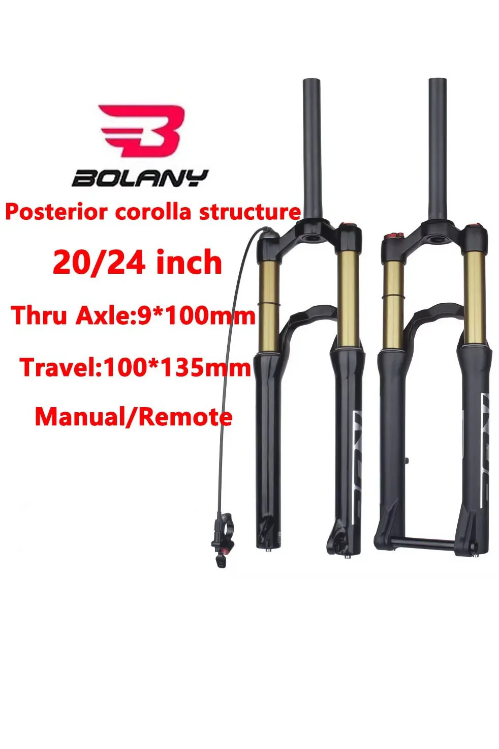 Bolany-Bicycle Front Fork with Barrel Shaft, Air Resilience Suspension, Rear Corolla Structure Design, MTB, 20 in, 24 in