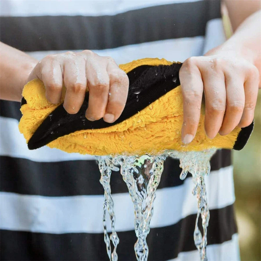 1/2/6pcs Microfiber Cleaning Towel Thicken Soft Drying Cloth Car Body Washing Towels Double Layer Clean Rags Car Accessories view 5
