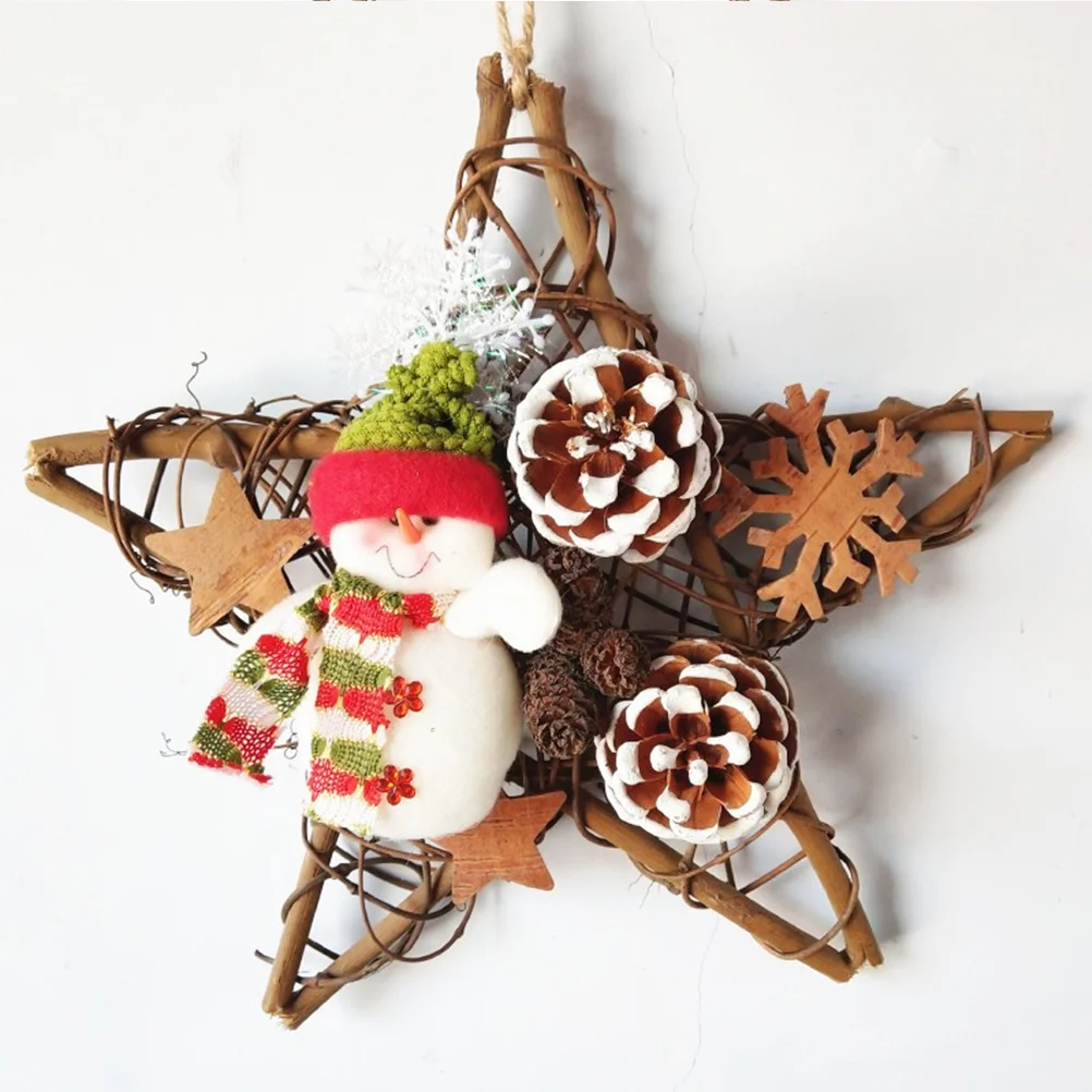

3Pcs Christmas Decoration Pentagram Ornament Rattan Weave Garland Hanging Pendant Star for Holiday Party Display