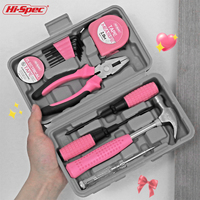 Hi-Spec 13PC Pink Multifunction Tool Box Set Household Hand Repairing Tool Kit Hammer Wire Cutter Wrench Tape Measure Home Tool