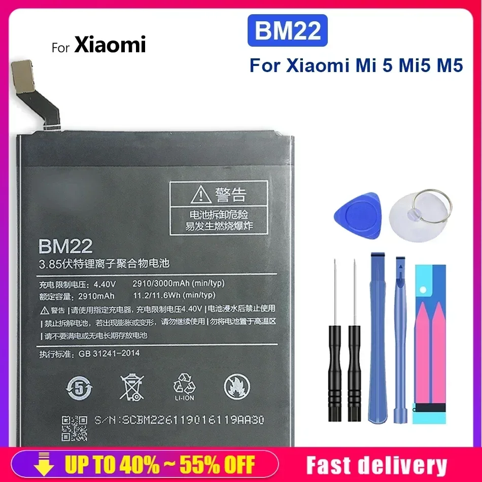 Rechargeable Mobile Phone Batteries For Xiaomi Xiao Mi 5 Mi5 M5 BM 22 BM-22 BM22 3000mAh Cell Phone Portable Battery