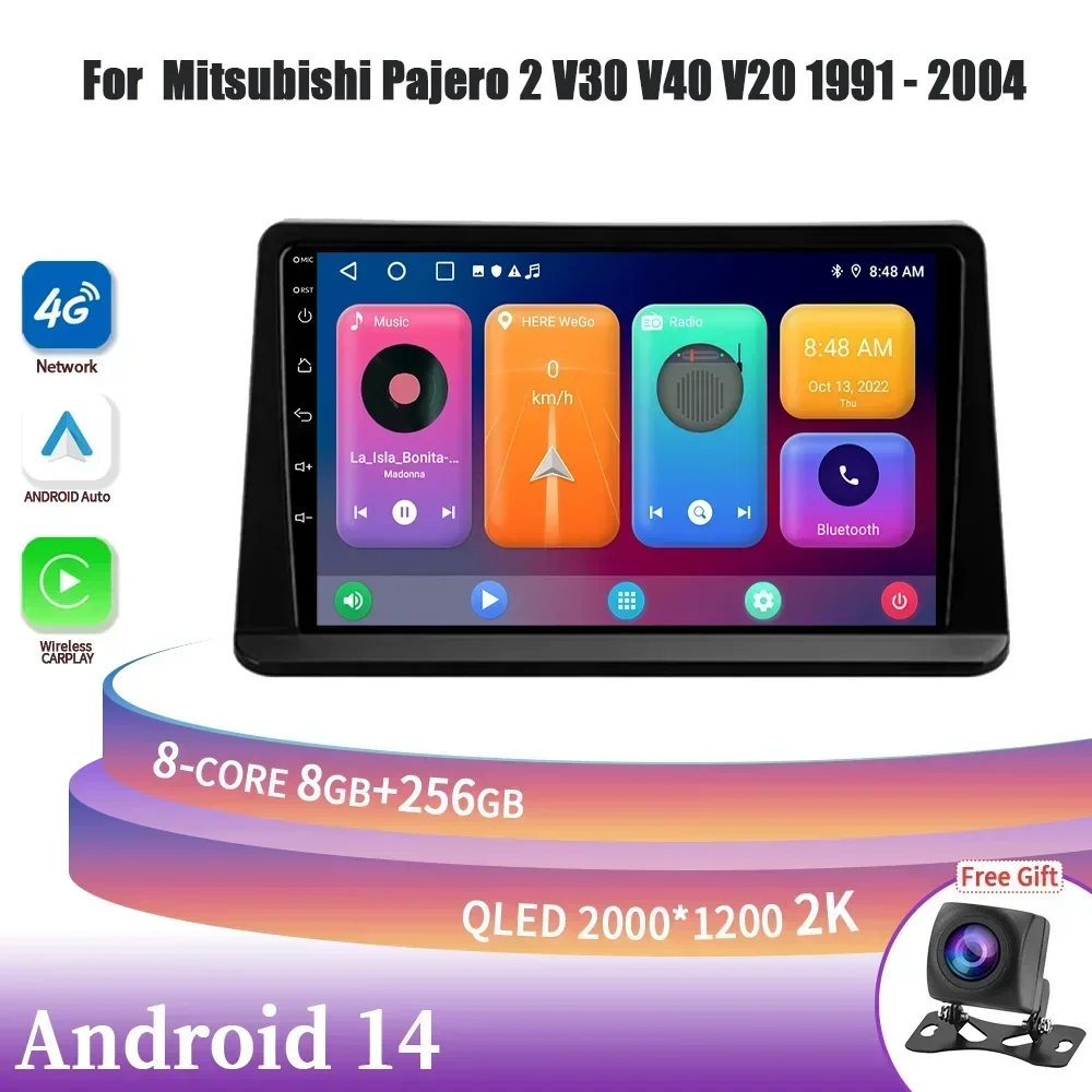 Car Radio Multimedia Navigation 4G GPS Android 14 For Mitsubishi Pajero 2 V30 V40 V20 1991-2004 Wireless Carplay Stereo Screen