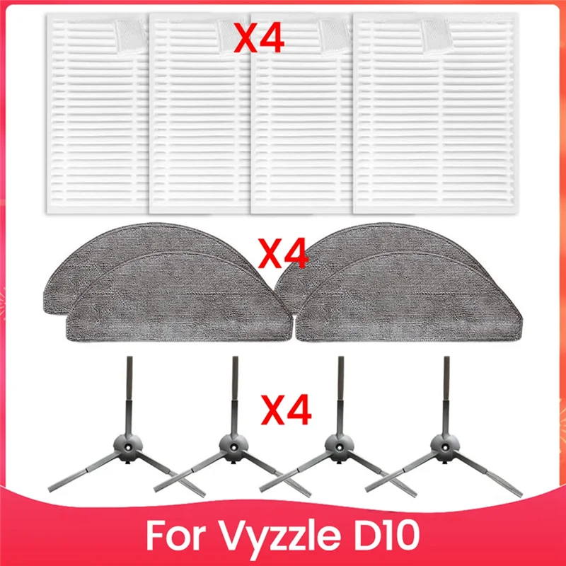 ABRG-مجموعة ملحقات لأجزاء المكنسة الكهربائية Vyzzle D10 تنظيف فعال لمرشحات Hepa ممسحة قماش فرش جانبية