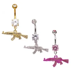 Belly Button Rings Gun Dangle Navel Ring Clear Gem Belly Button Ring Body Piercing Jewelry Belly Piercing for Women