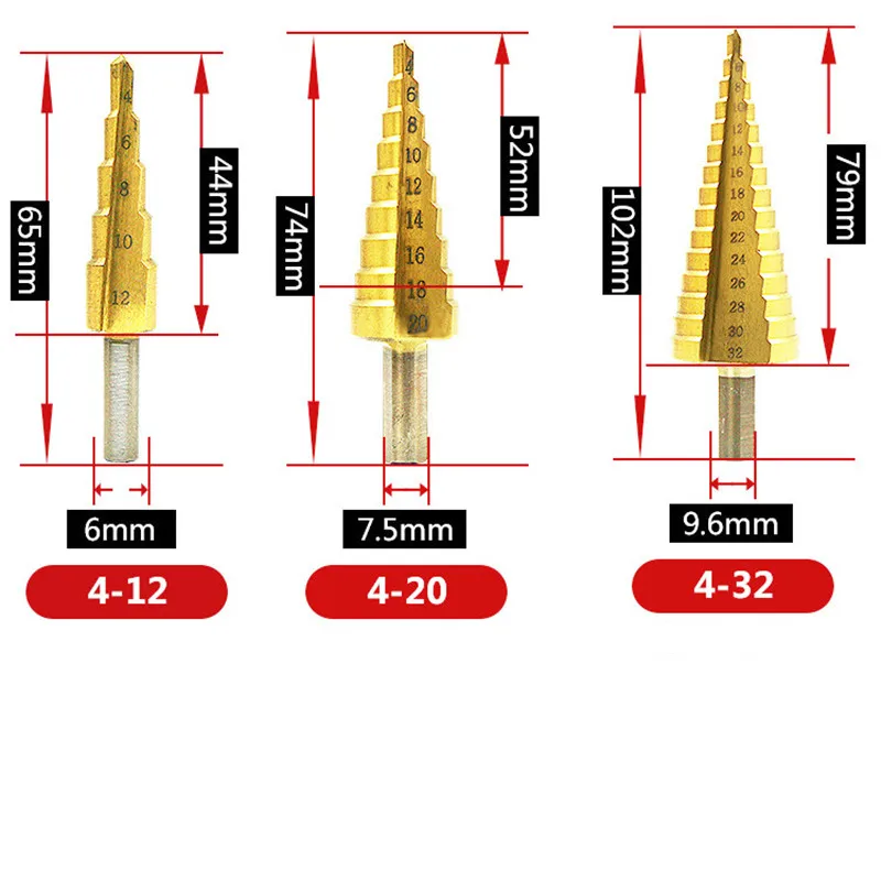 Imagem -06 - Hss Straight Groove Step Drill Bit Revestido de Titânio Madeira Metal Hole Cutter Core Cone Conjunto de Ferramentas de Perfuração 412 mm 420 mm 432 mm Pcs