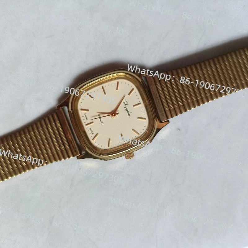 

Original Stock Shanghai Quartz Square Neutral Watch Dot Scale Gold Simple Model