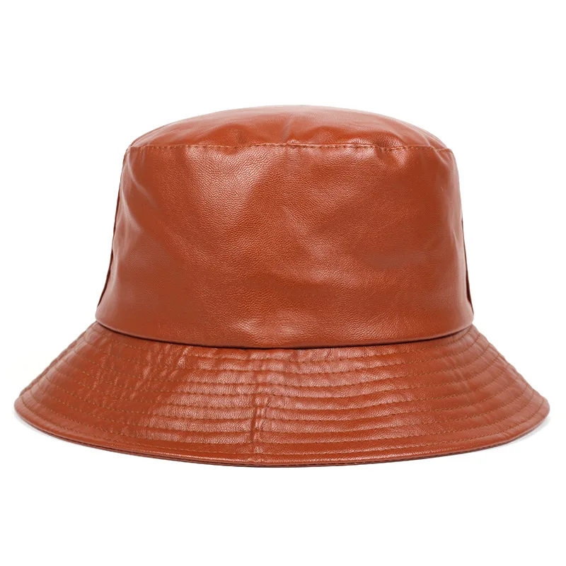 Imagen 5: Sombrero de Pescador de Cuero PU Popular en Europa y América para Niños, Hombres y Mujeres, Primavera/Verano, Estilo Casual, Color Sólido, Hip Hop, para Actividades al Aire Libre