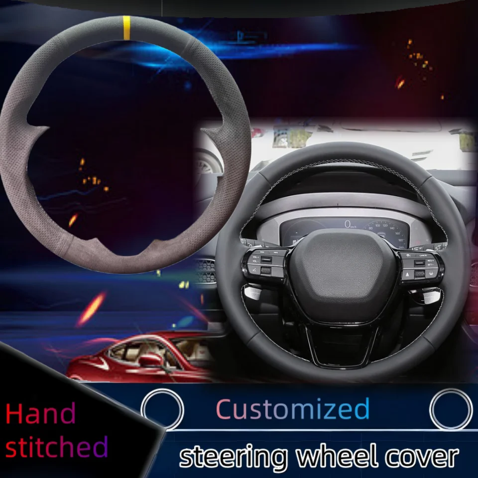 

Изготовленный вручную замшевый кожаный чехол на руль автомобиля для Honda Civic 11 XI 2021-2022 HRV HR-V 2024, автомобильные аксессуары