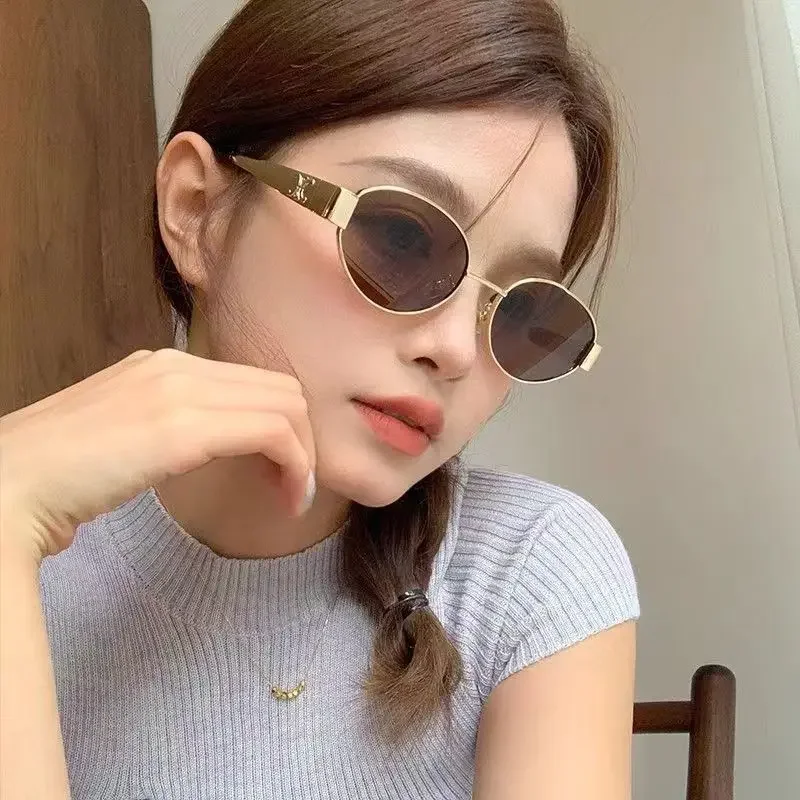 Classic Vintage Oval Sunglasses Women For Men Luxury Brand Designer Metal Sun Glasses Hip Hop Popular Punk Outdoor Shades UV400