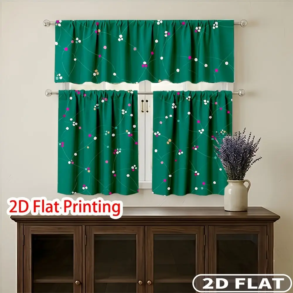 

3pcs Floral Pattern Curtains Rod Pocket Valance Curtain Tier Machines Washable, Ideal For Bedroom Kitchen Home Decor