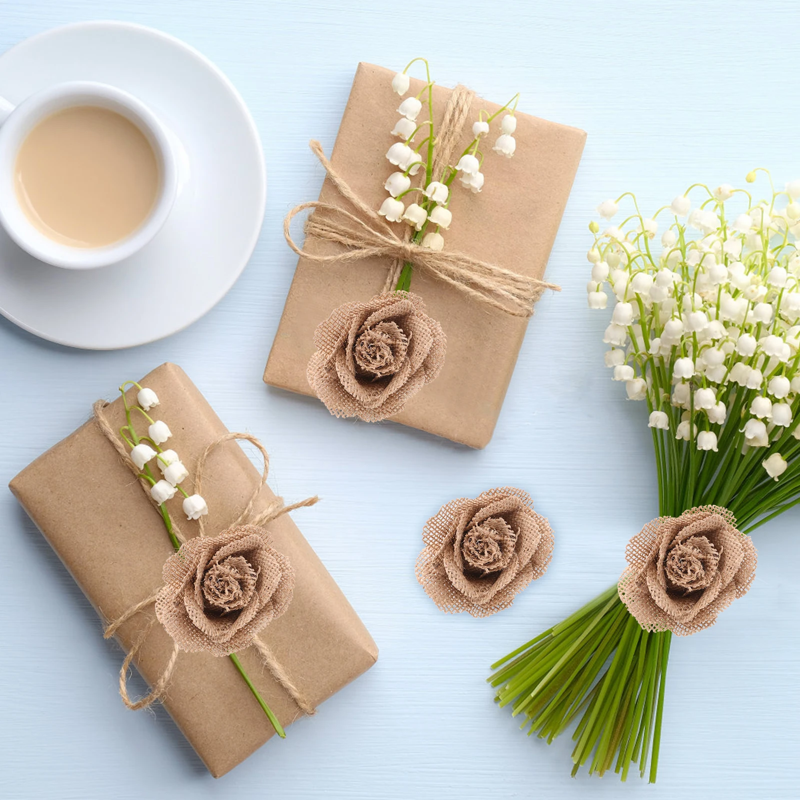 

4PCS Linen Cloth Artificial Flowers Burlap Rose Decoration DIY Wedding Party Home Decor Reusable Simulated Flower