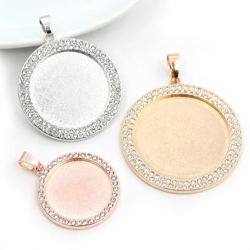 5pcs 20 25 30mm Inner Size Rhodium Rose Gold KC Gold Plated Transparent Rhinestone  Blank Cabochon Base Setting Charms Pendant