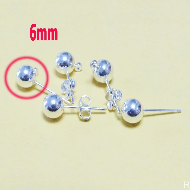 Wholesales (500pcs/lot) Silver Plated 6mm Ball Ear Stud, Earrings Findings