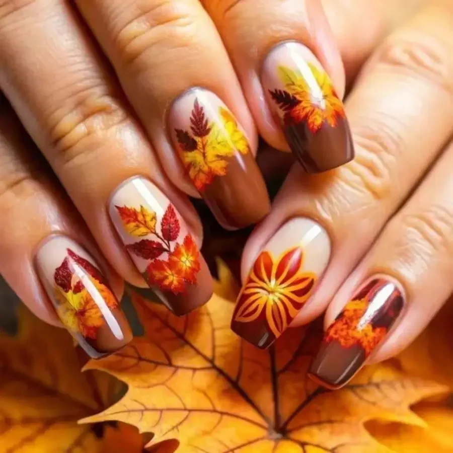 

24Pcs Glueless Maple Ballet Press On Nails, Fall Winter French Mid-Length, Skin-Friendly, 5s Apply, For Date Wedding Work