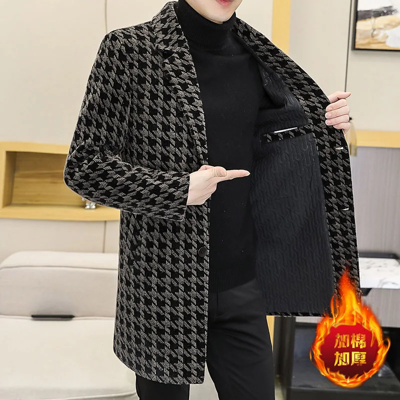 

High-quality men's mid-length trench coat, men's autumn and winter collection, cotton-padded men's woolen overcoat, Chenille jac