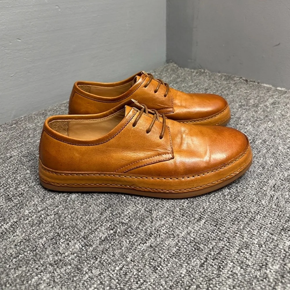 أحذية رياضية صيفية للرجال من الجلد قابلة للتنفس، أحذية كاجوال خفيفة الوزن على الطراز البريطاني