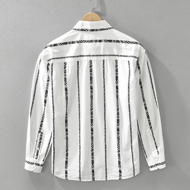 2024 Autumn New Striped shirt for Men Cotton Long Sleeve Oversize  Clothing casual fashionable Black White  M-3XL