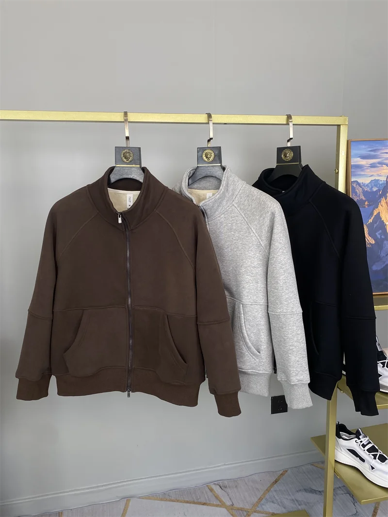 

Мужская модная толстовка-кардиган с воротником-стойкой, утепленная флисом, осенне-зимняя, повседневная, с функциональными элементами и вставками