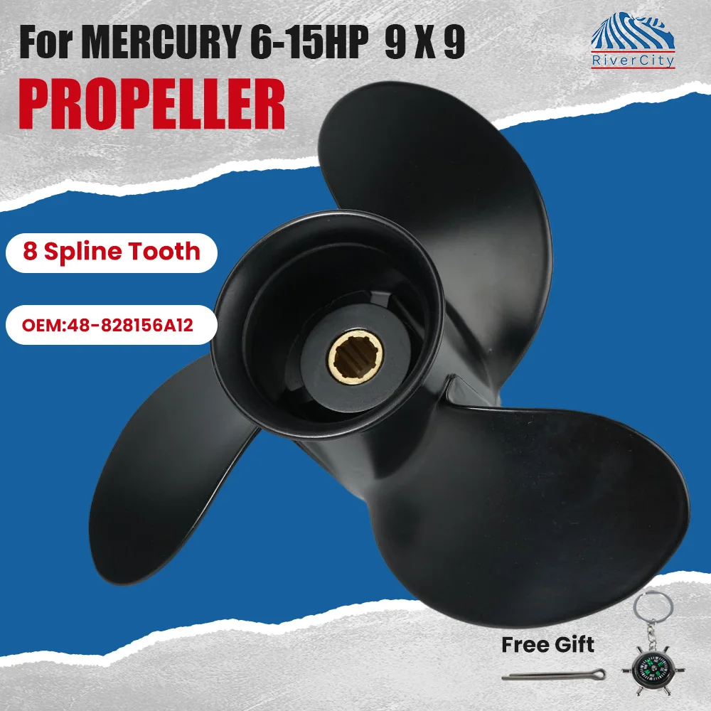 

For Mercury 9×9 For Outboard Propeller 6 HP 8 HP 9 HP 15 HP Ship Motor Boat Engine Aluminum Alloy Screw 3 Blade 8 Spline