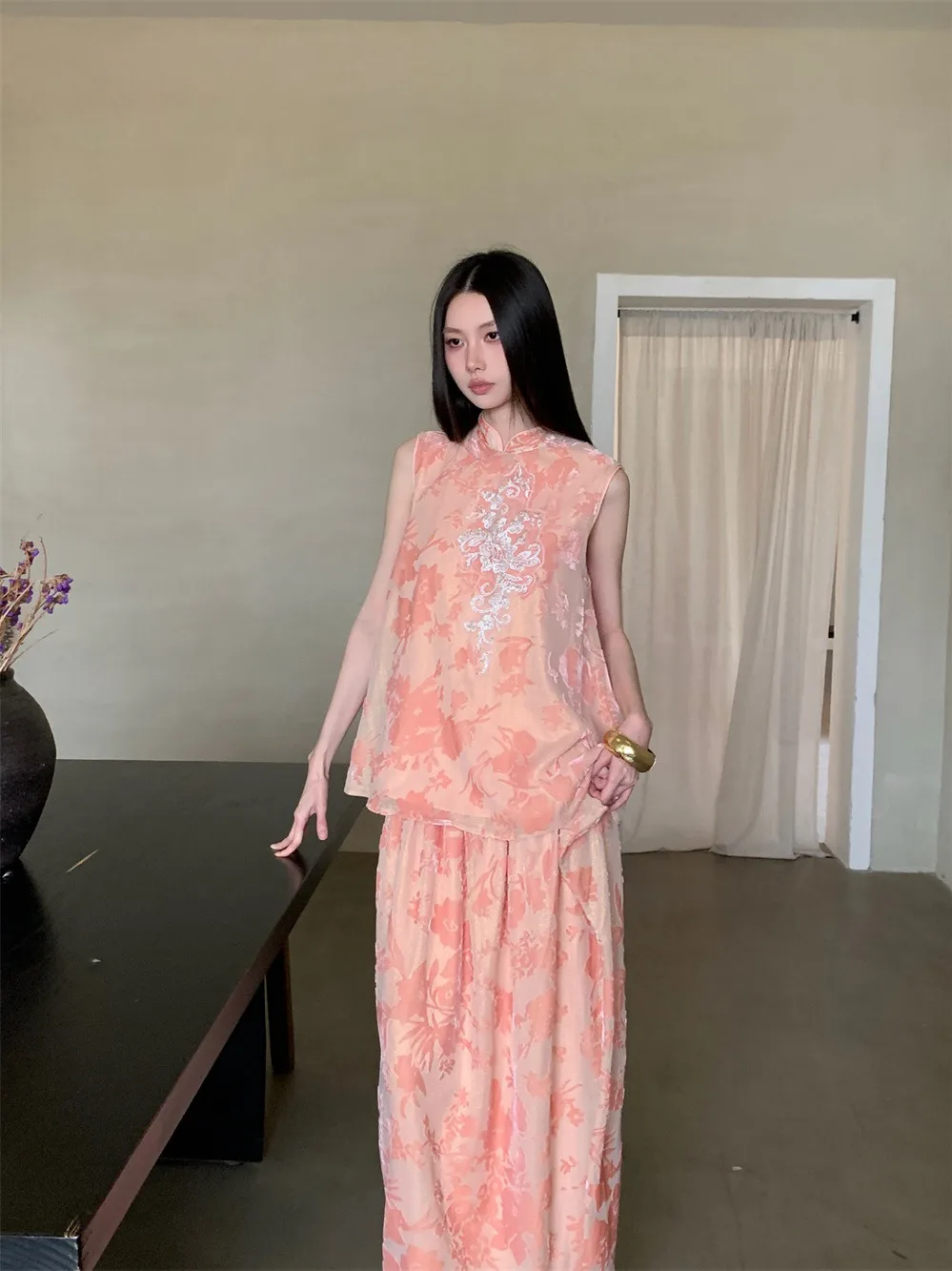 

New Chinese Style Pink Floral Embroidery Set Half-length Skirt Top Summer 2026 Women's Hanfu Traditional Costume