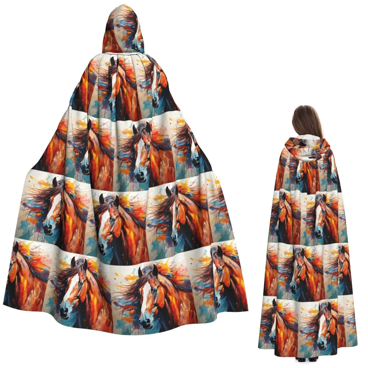 

Лошадь Искусство Свободный Художественный Длинный Плащ С Капюшоном Ведьма Средневековый Костюм Косплей Накидка Хэллоуин Вампир Взрослый Унисекс