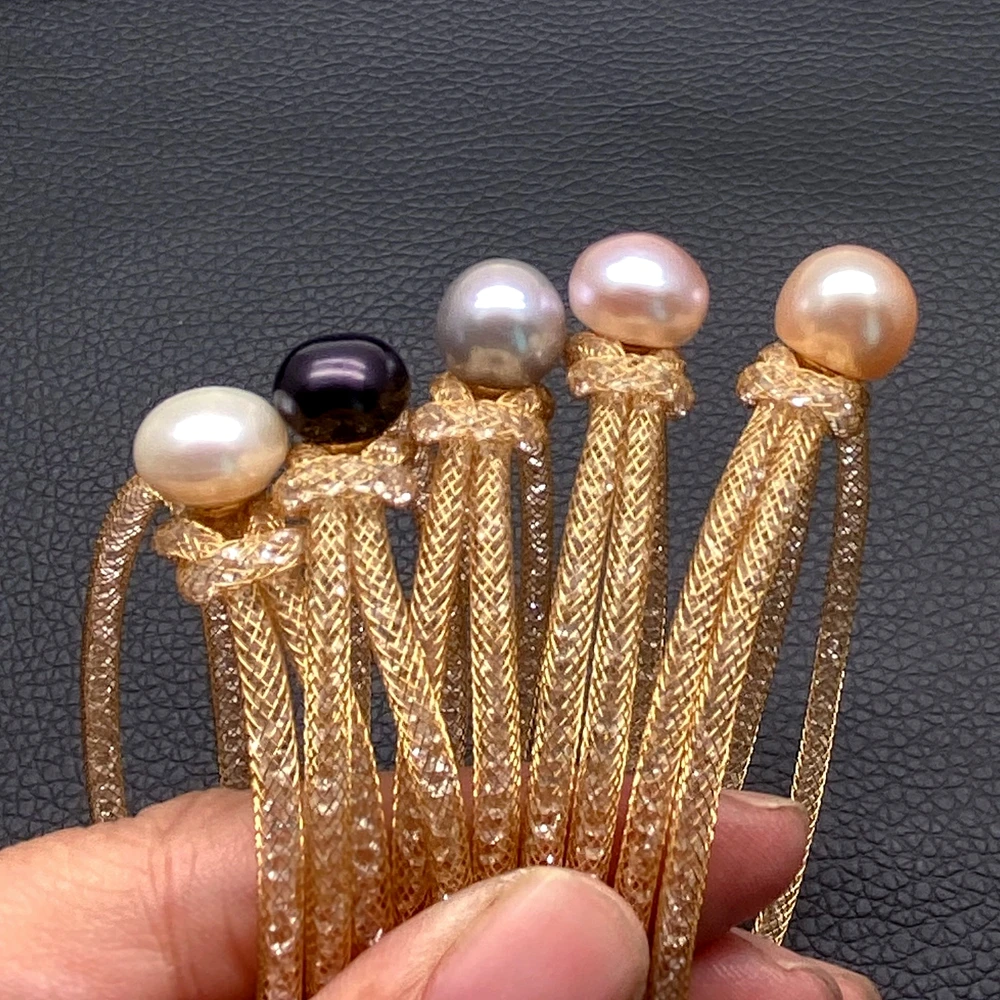 YYGEM 5 Pcs 10mm Natural Freshwater Pearl Copper Gold Plated Chain Bracelet 4