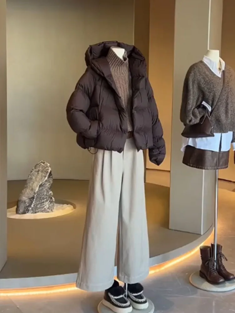 Unique ort Puffer Jaet Women's Coffee Color Korean Sle Bread Coat Winter 2025 New Arrival Loose Fit Polyester Fiber