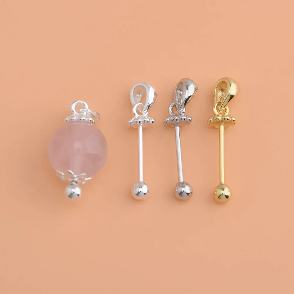 S925 Sterling Silver Crystal Pearl gwintowany wisiorek, uniwersalny naszyjnik wisiorek biżuteria sznurek pusty uchwyt akcesoria