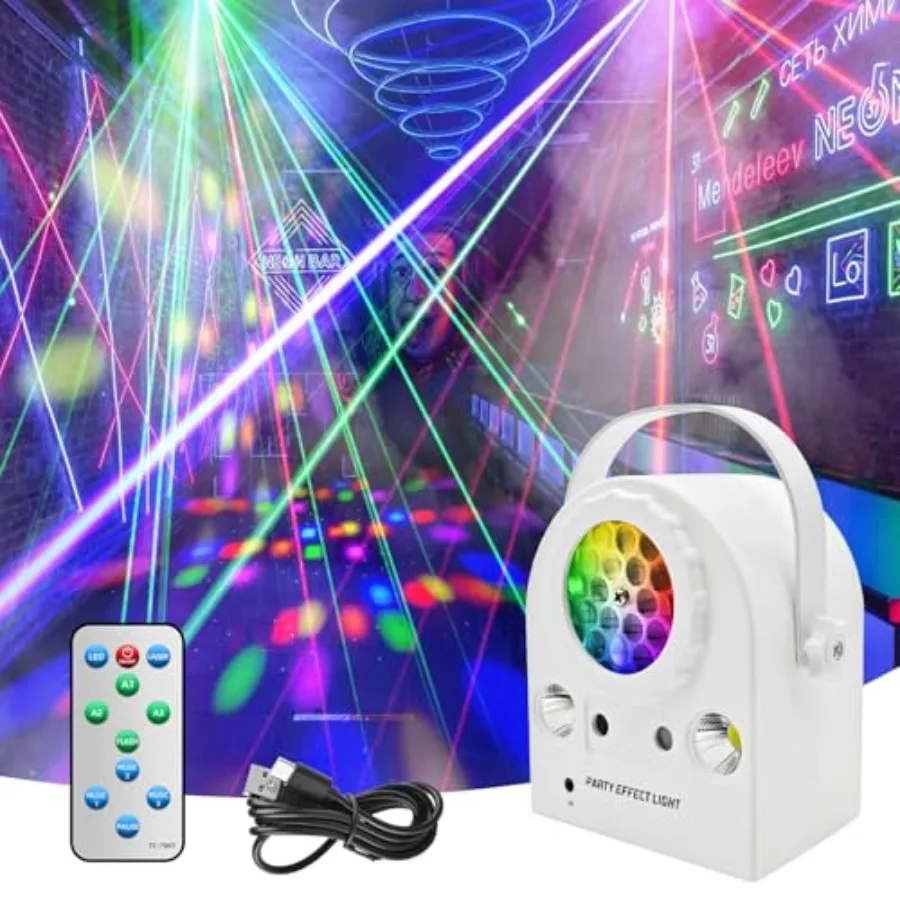 

Disco Ball Party Lights, Stage Light DJ Party Atmosphere with Sound Activation, Remote Control, Strobe Light for Indoor/Outdoor