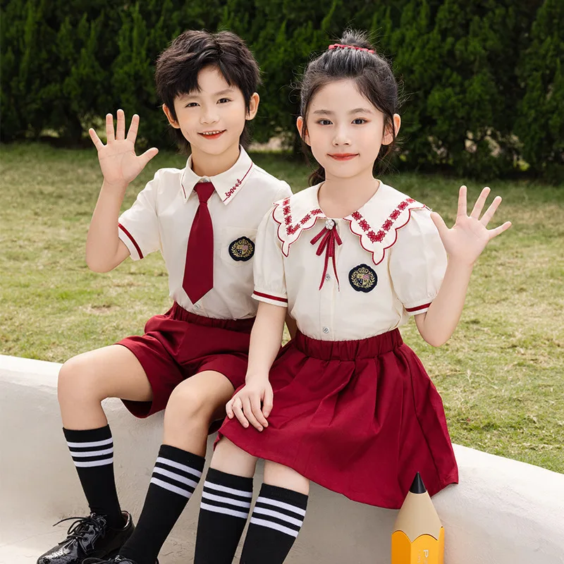 Uniformes d'été à manches courtes pour élèves du primaire et du secondaire, uniformes de classe pour garçons et filles, nouveaux uniformes