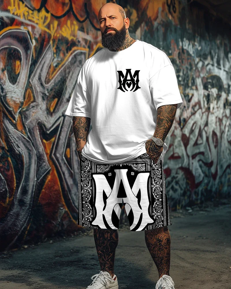 

Летний модный комплект: мужская футболка с готическим принтом в стиле хип-хоп и дышащие шорты с коротким рукавом для уличного повседневного и спортивного образа