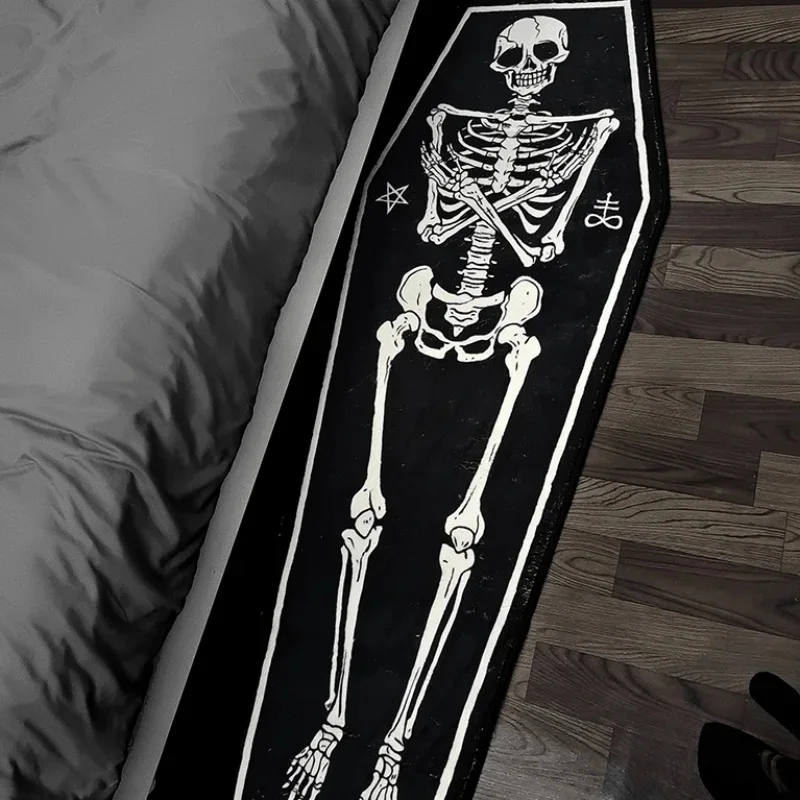 VIKAMA Gothic Skeleton Coffin Anti‑slip Runner Rug Special Shape Dark Occult Pattern Floor Mat For Room Decoration