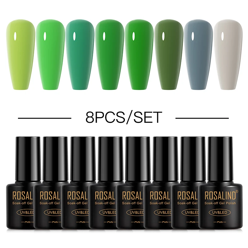 

ROSALIND 8pcs/set Nail Gel Nail Polish Set MINI Colorful Semi Permanent UV Nail Varnish Hybrid Lacquer Kit Top Coat Nail Art