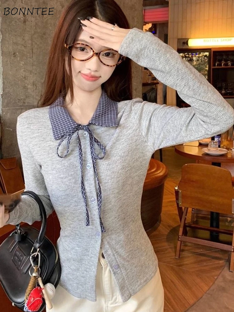 

Slim Knitted Cardigan Women Fit Vintage Students Lace-up Spring Autumn All-match Streetwear Graceful Leisure Korean Style Cloth