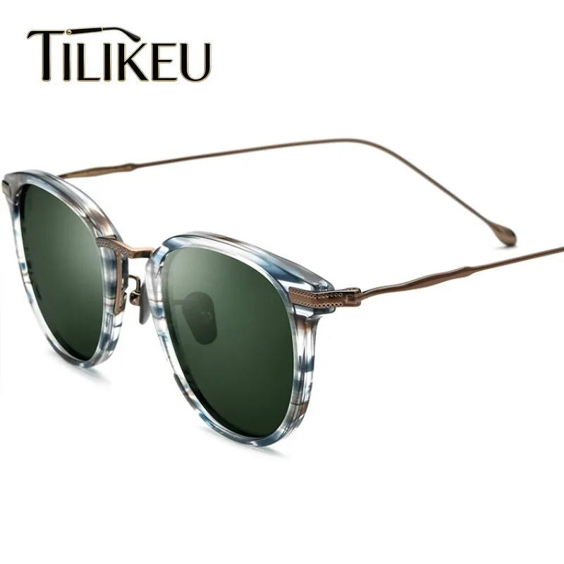 

Fashion Retro Round Titanium Sunglasses Men's Classic Acetate Shades Summer Sunscreen UV400 Women Driving Polarized Sun Glasses