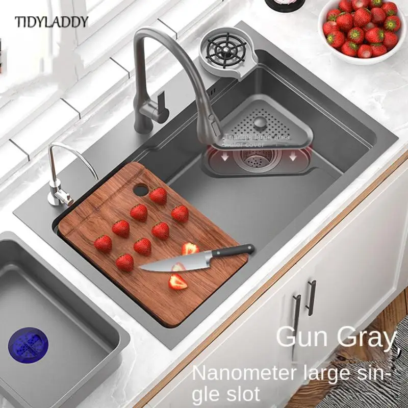 304 Stainless Steel Kitchen Sink Large Single Slot Nano Grey Multifuctional Sink Cup Washer Kitchen Accessories