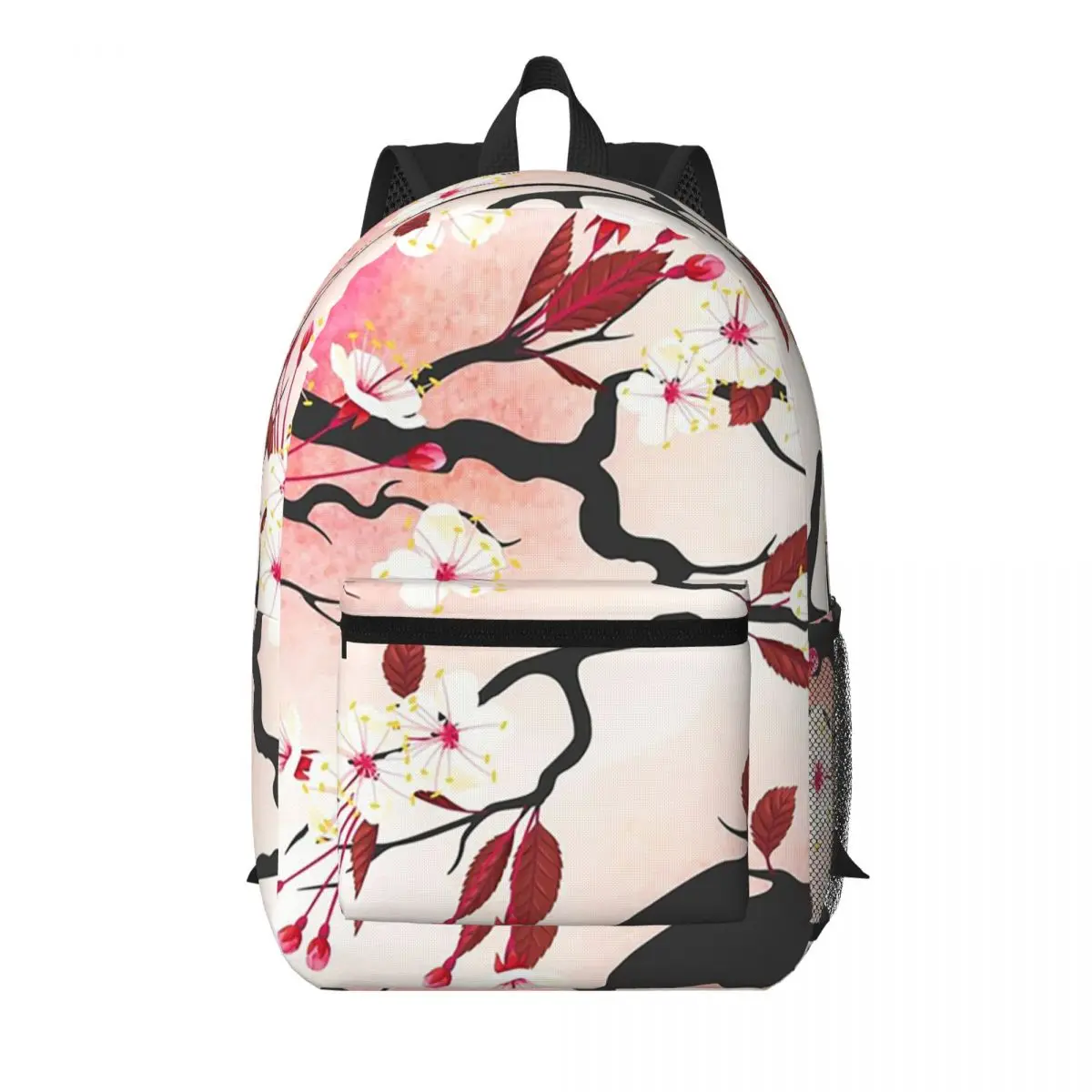 Blooming Sakura Branch Cherry Blossom Japanese Flower Student Backpack School Bag Hiking Travel Daypack Bookbag Shoulder Bags