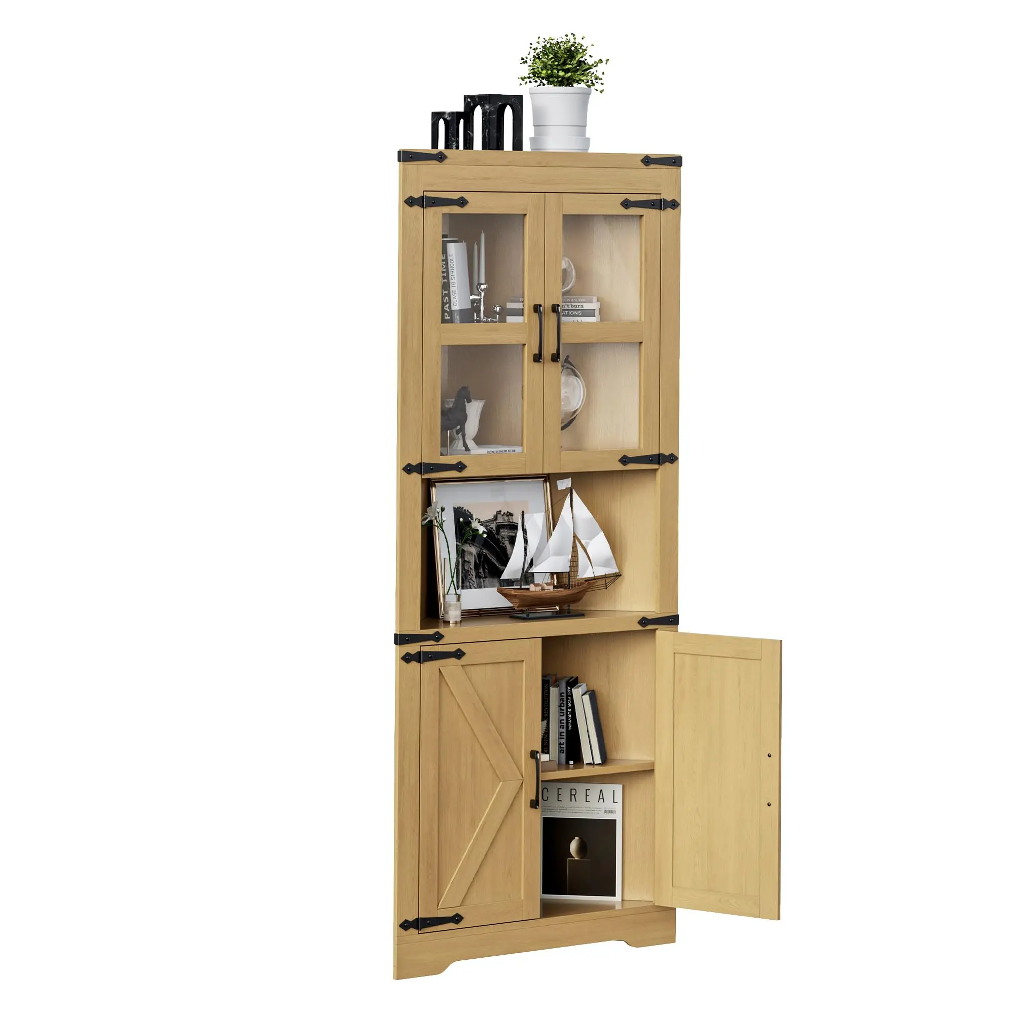 Garvee Tall Farmhouse Corner Cabinet with Glass Door – Adjustable Shelves & Ample Storage – Kitchen, Living Room, Bathroom – White Floral Design image 5