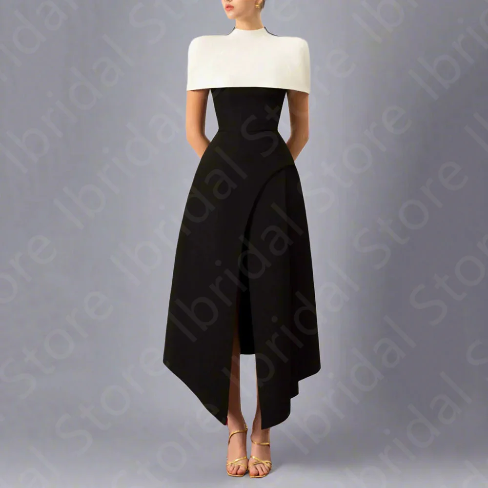 

Customized 2025 Two Pieces Prom Gowns Black and White Prom Party Dresses with Bolero Wedding Guest Gowns Mid Calf Length On Sale