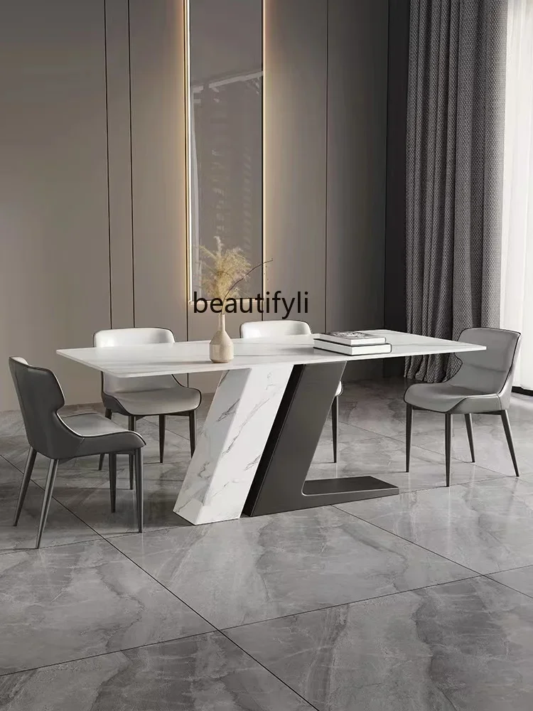 Italian Stone Plate Dining Table Pandora Bright Marble Rectangular Simple Home Dining Table