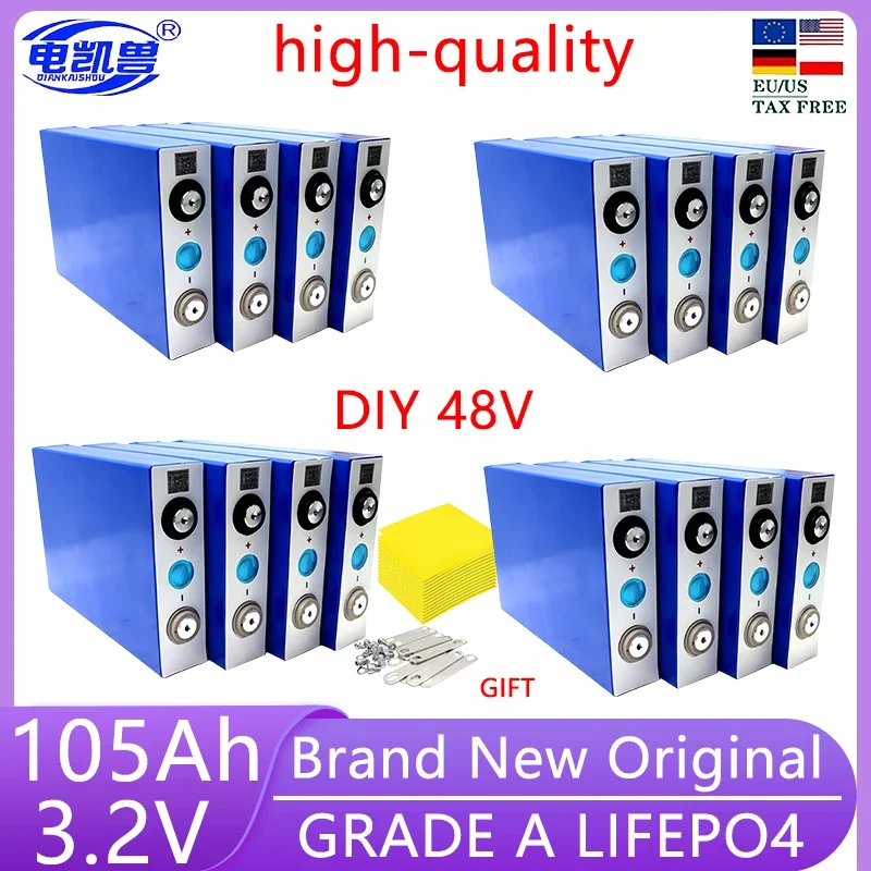 New 16PCS 3.2V 320Ah 280Ah 310AH 105Ah LiFePO4 battery 3C Lithium iron phosphate battery for 4S 12V 24V Golf Cart Yacht RV solar