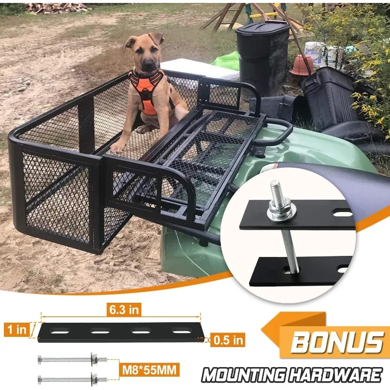 ORCISH 14 بوصة عرض × 41 بوصة طول × 12.5 بوصة ارتفاع عالمي ATV/UTV رف سلة البضائع الخلفي، سطح شبكي للأمتعة الفولاذية قابل للفصل للخدمة الشاقة