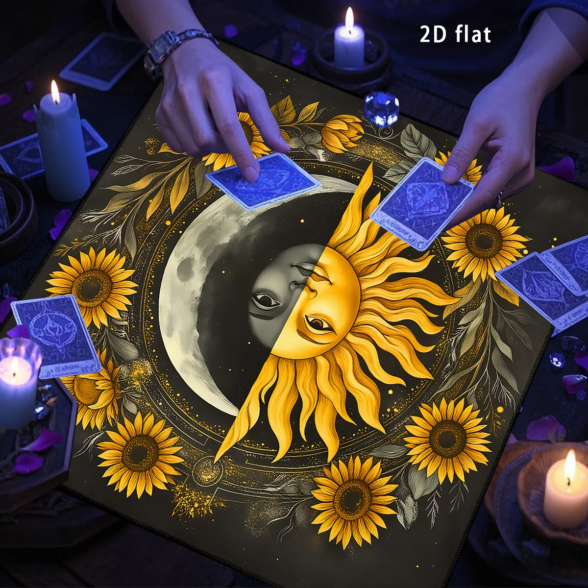 Celestial Sun Moon Tarot Tablecloth Sunflower Divination Altar Cloth Board Game Card Pad Mystery Runes Table ClothBoard Mat