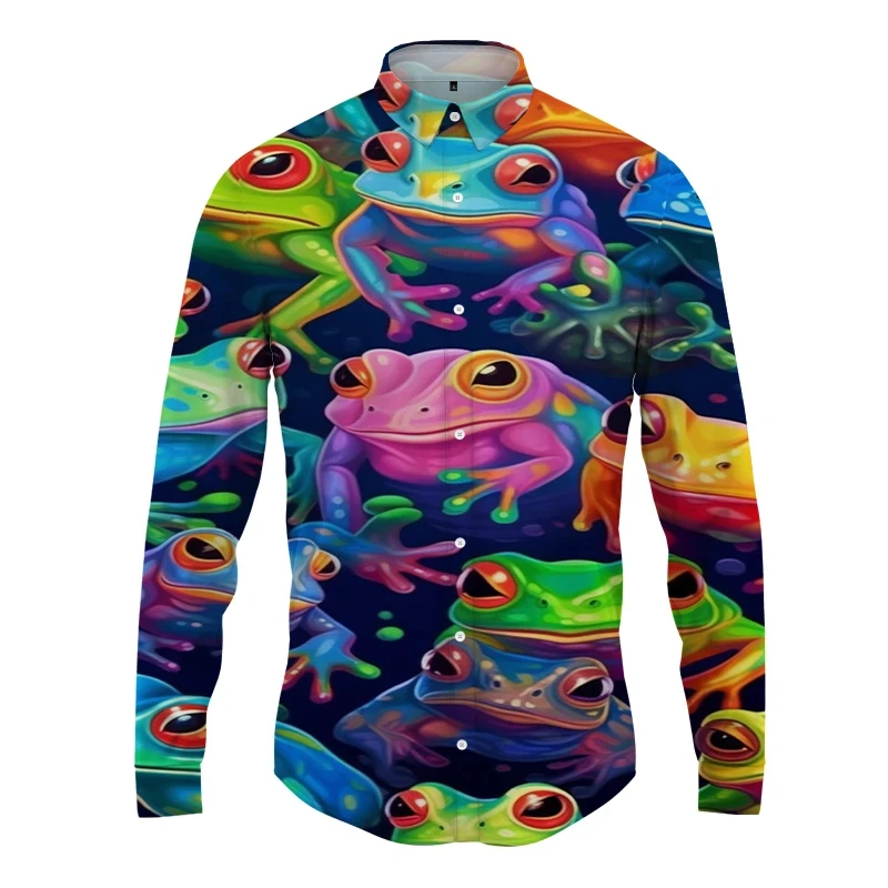 

Funny Frog 3D Printed Long Sleeve Shirts Animel Graphic Tee Shirt Men Clothing Fashion Long Shirt Lapel Button Tops Male Blouses